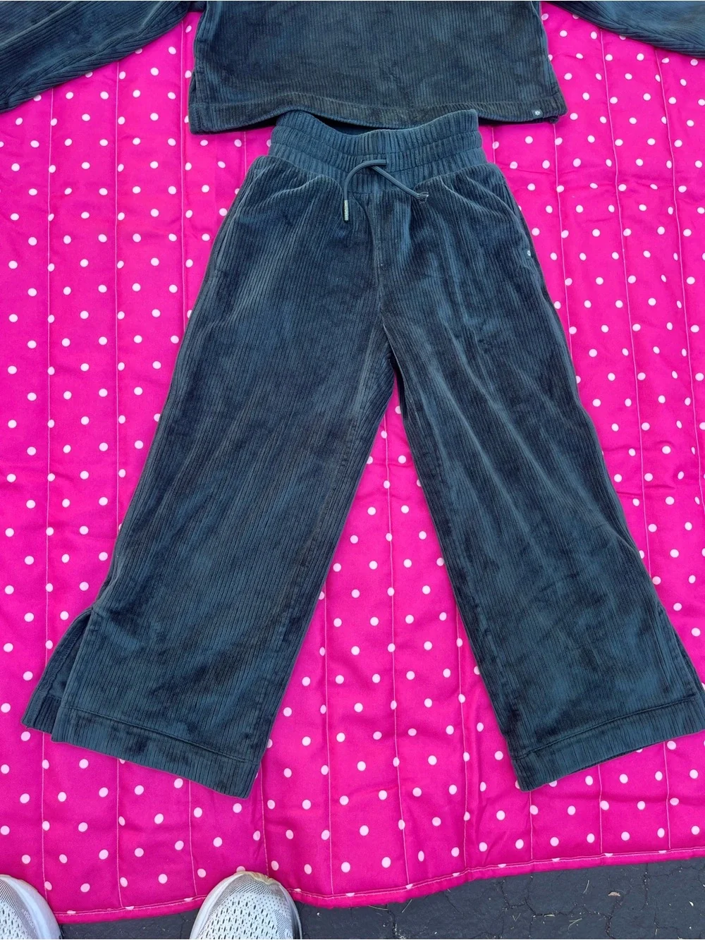 Athleta forest green Velour Kids Hoodie and Wide-Leg Pant Set